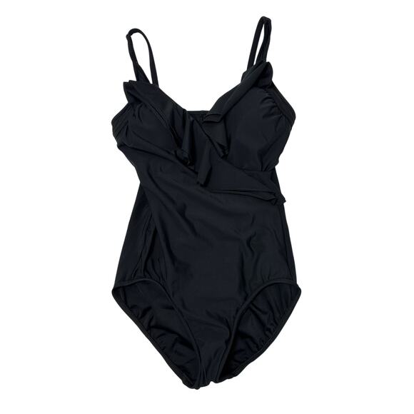 Miraclesuit Estillo Black One Piece Swimsuit Tummy Control Ruffle Size 8 - Picture 1 of 11